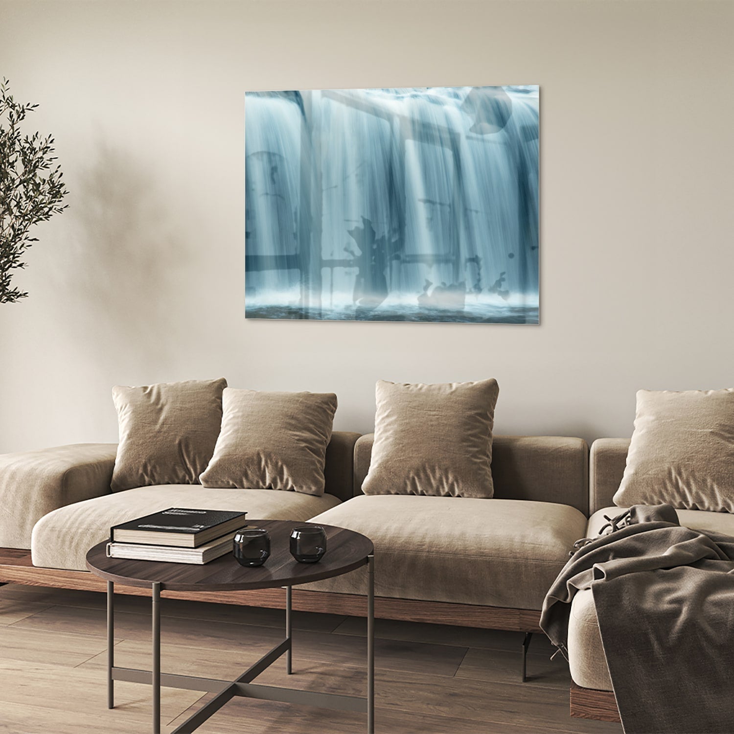 Beruhigendes Glasbild mit Wasserfällen