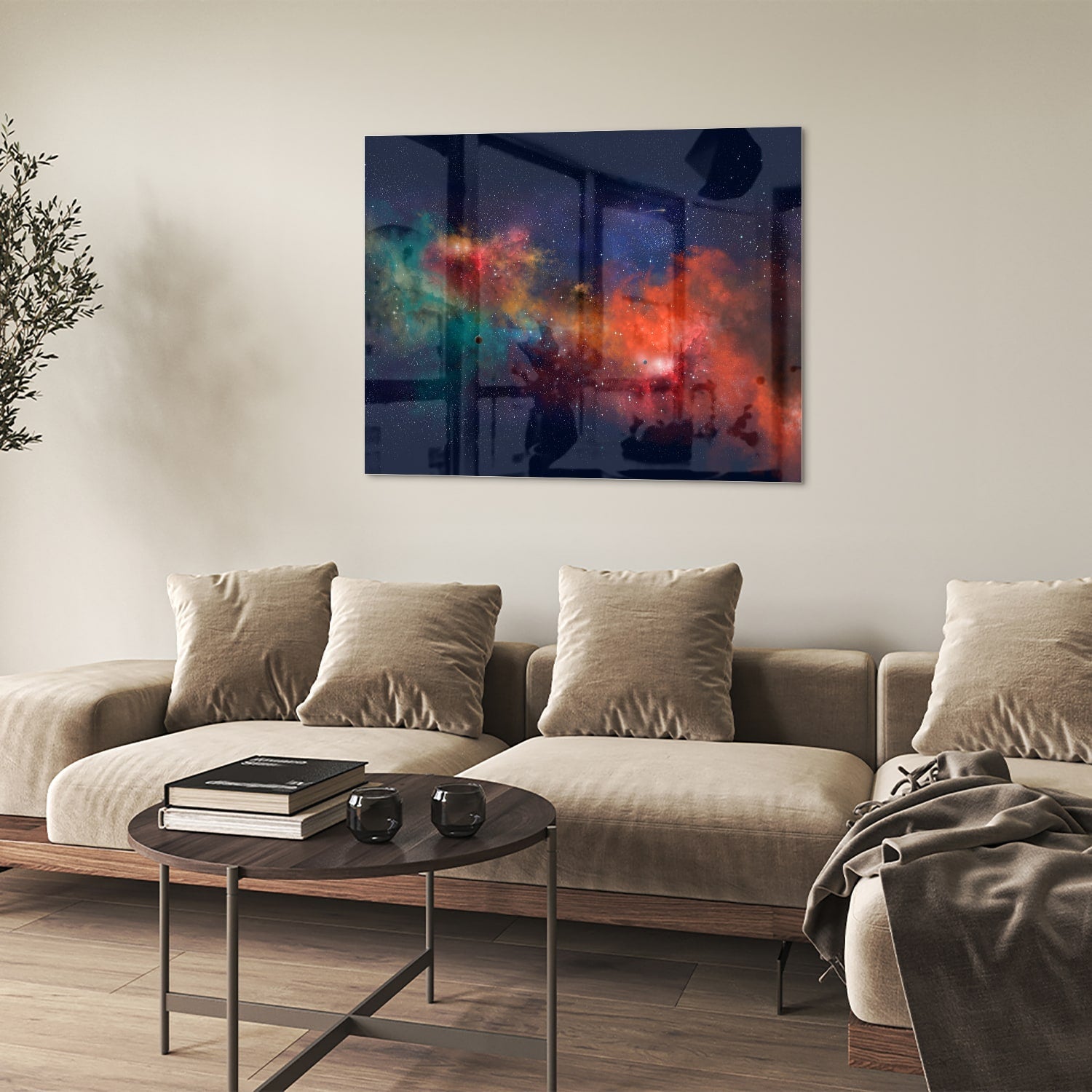 Leuchtendes Glasbild mit Galaxie