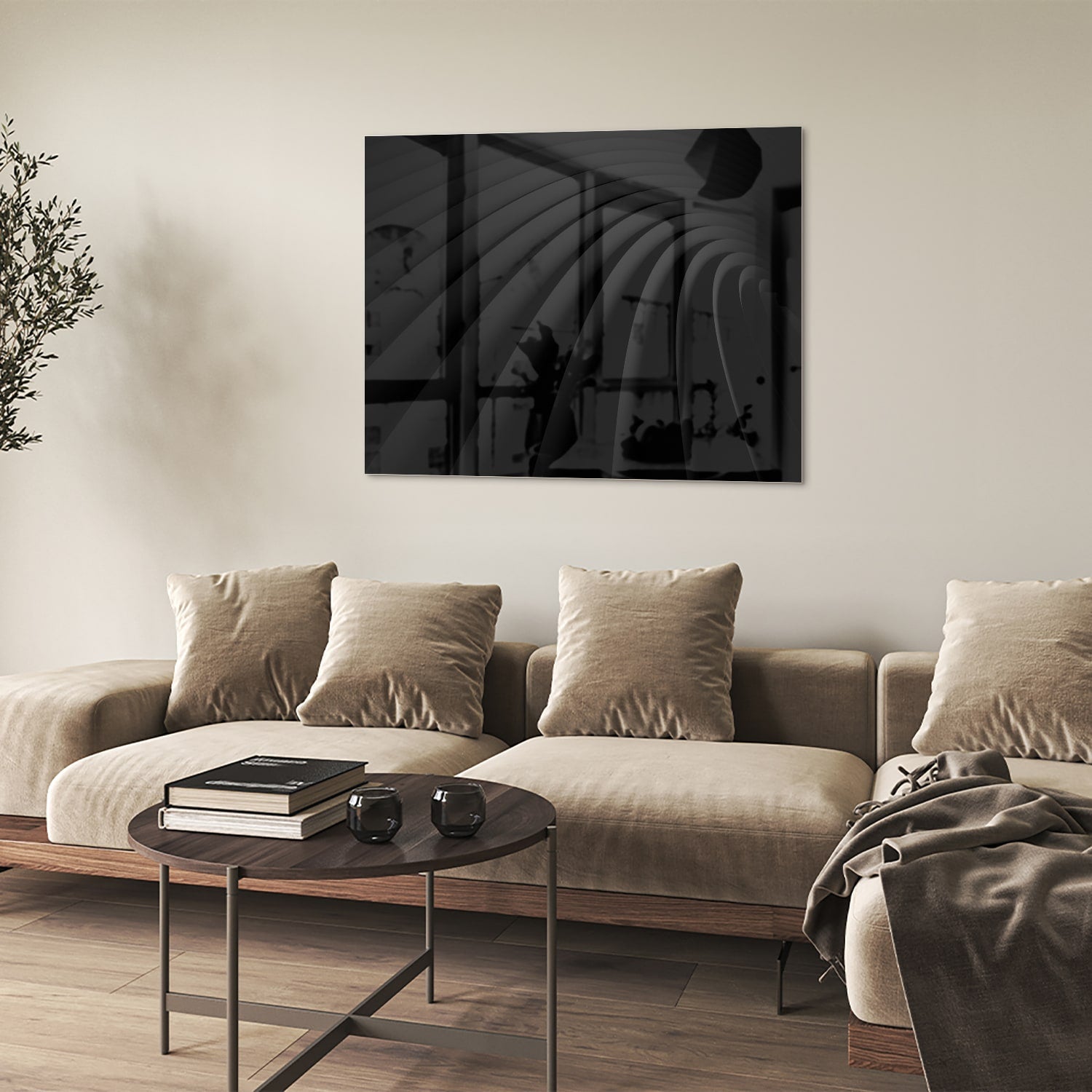 Elegantes schwarzes Glasbild für ein modernes Interieur