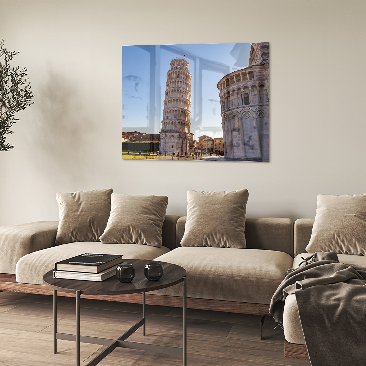 Glasbild mit dem Schiefen Turm von Pisa