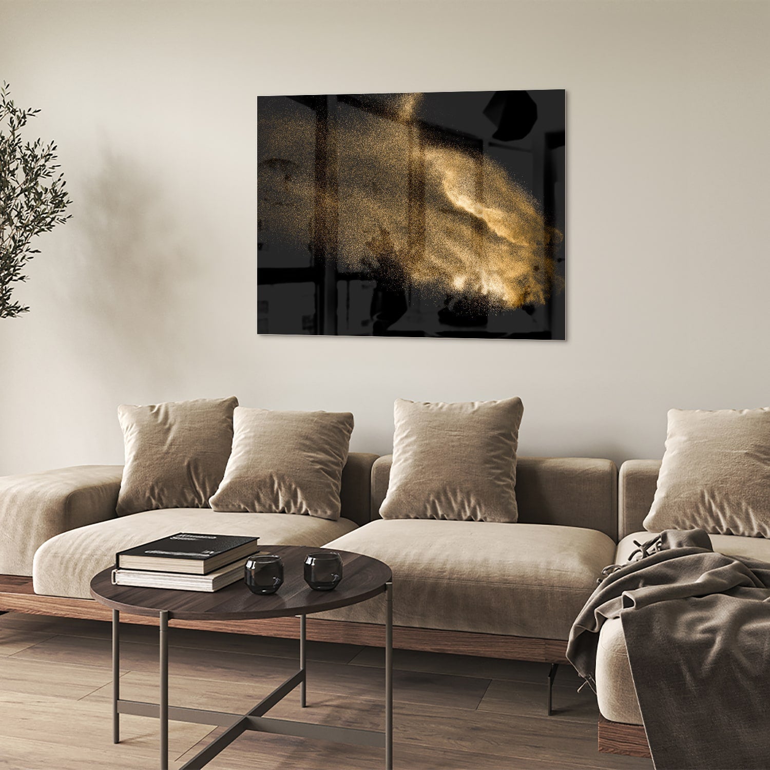 Glasbild – Goldene Hand auf schwarzem Hintergrund