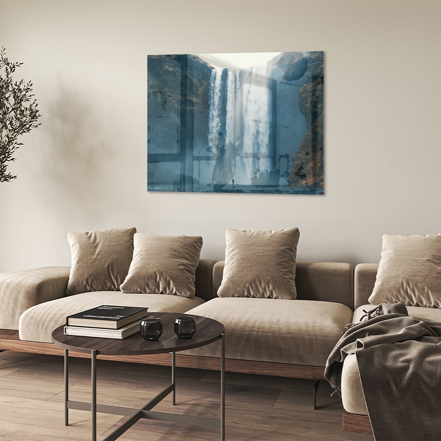 Atemberaubendes Glasbild mit Wasserfall