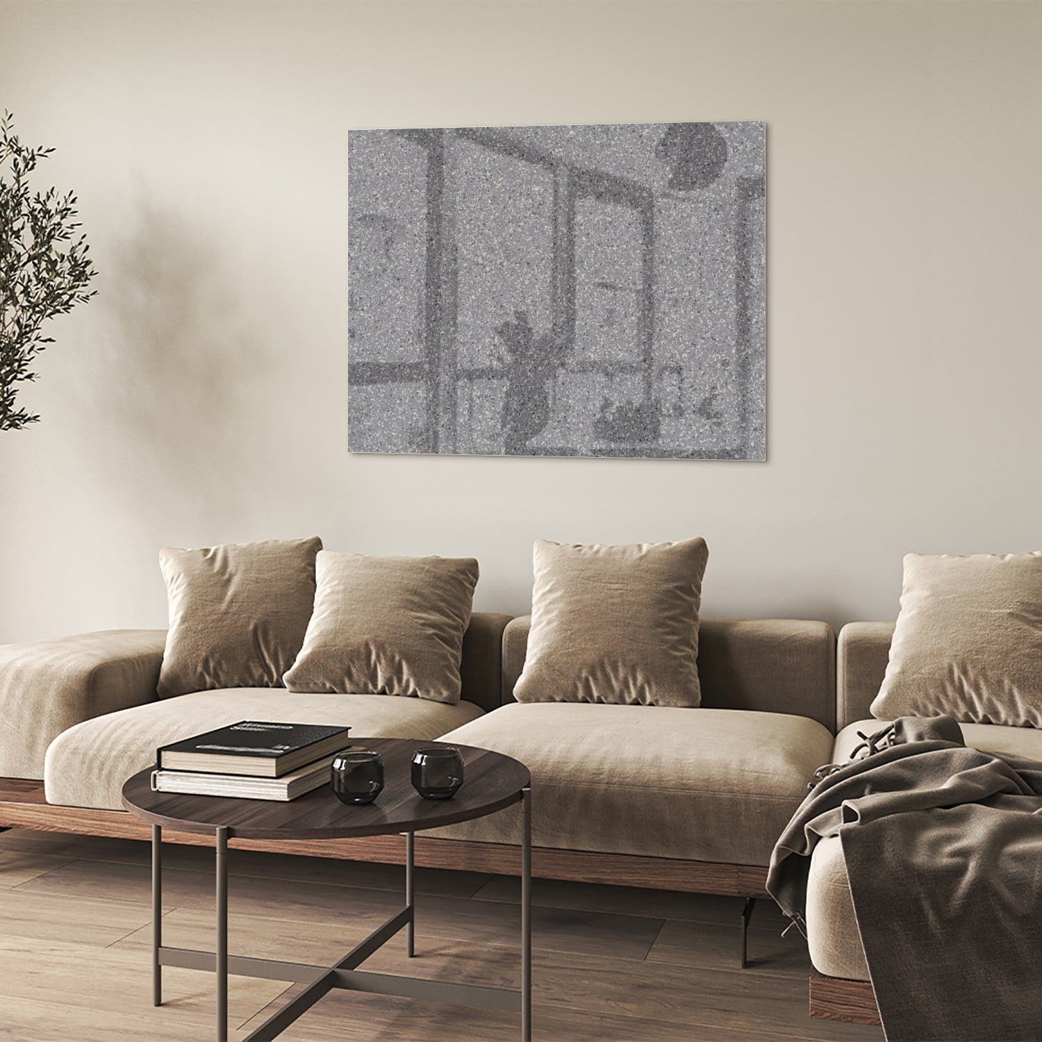 Glasbild mit abstrakten Grautönen