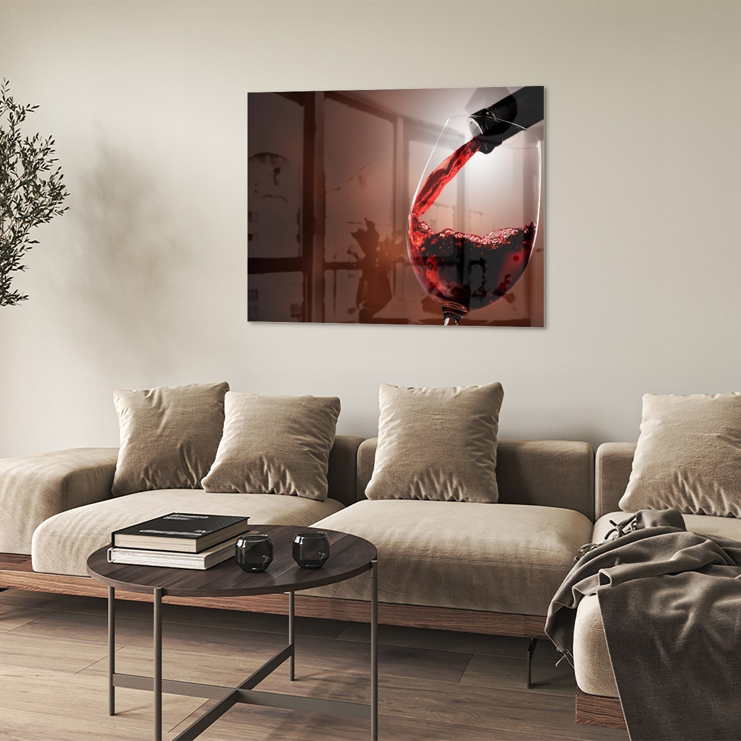Glasbild mit Rotwein in einem stilvollen Raum