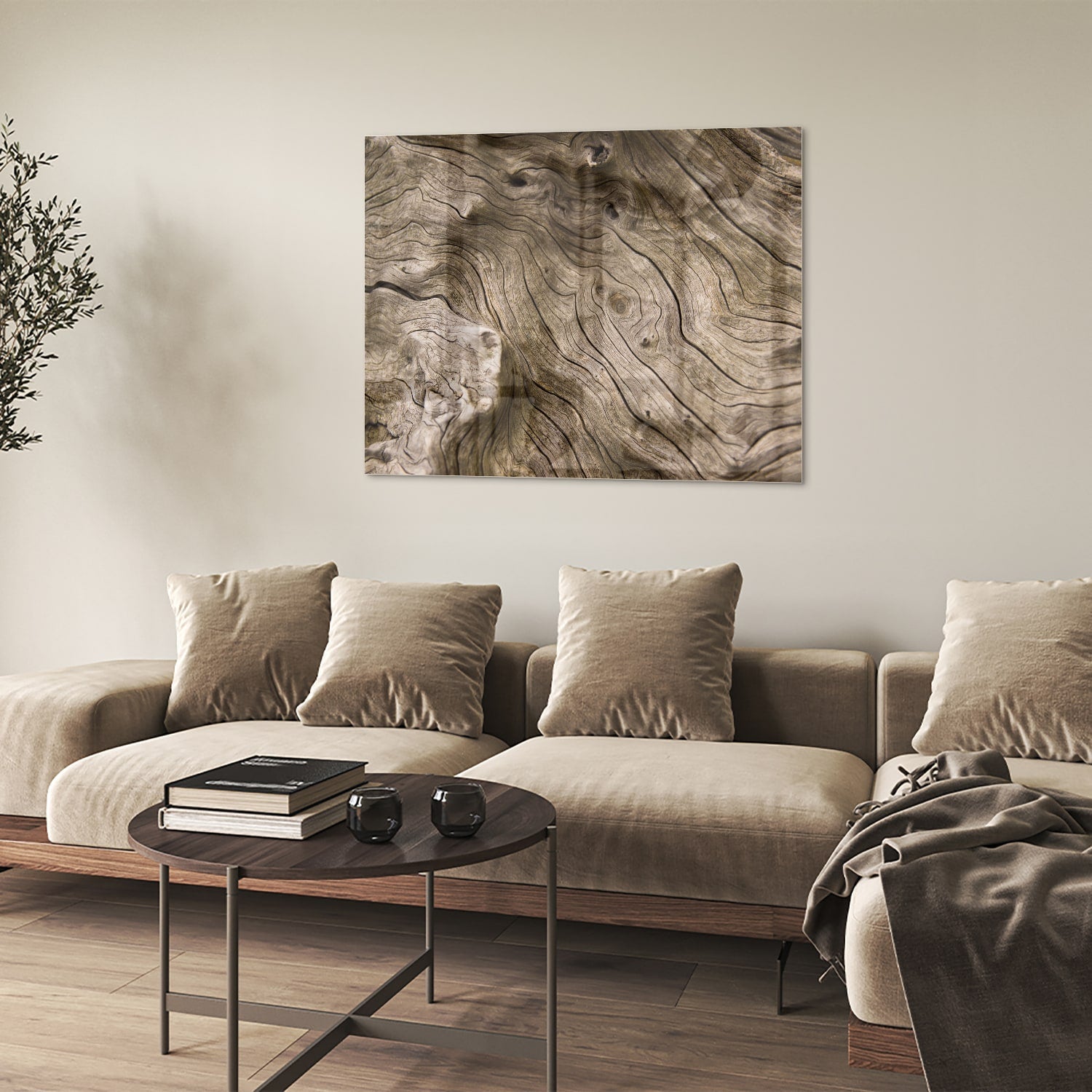 Glasbild mit Holzmaserung