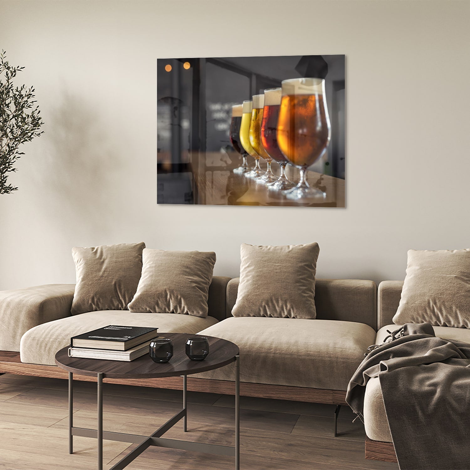 Glasbild mit verschiedenen Bieren