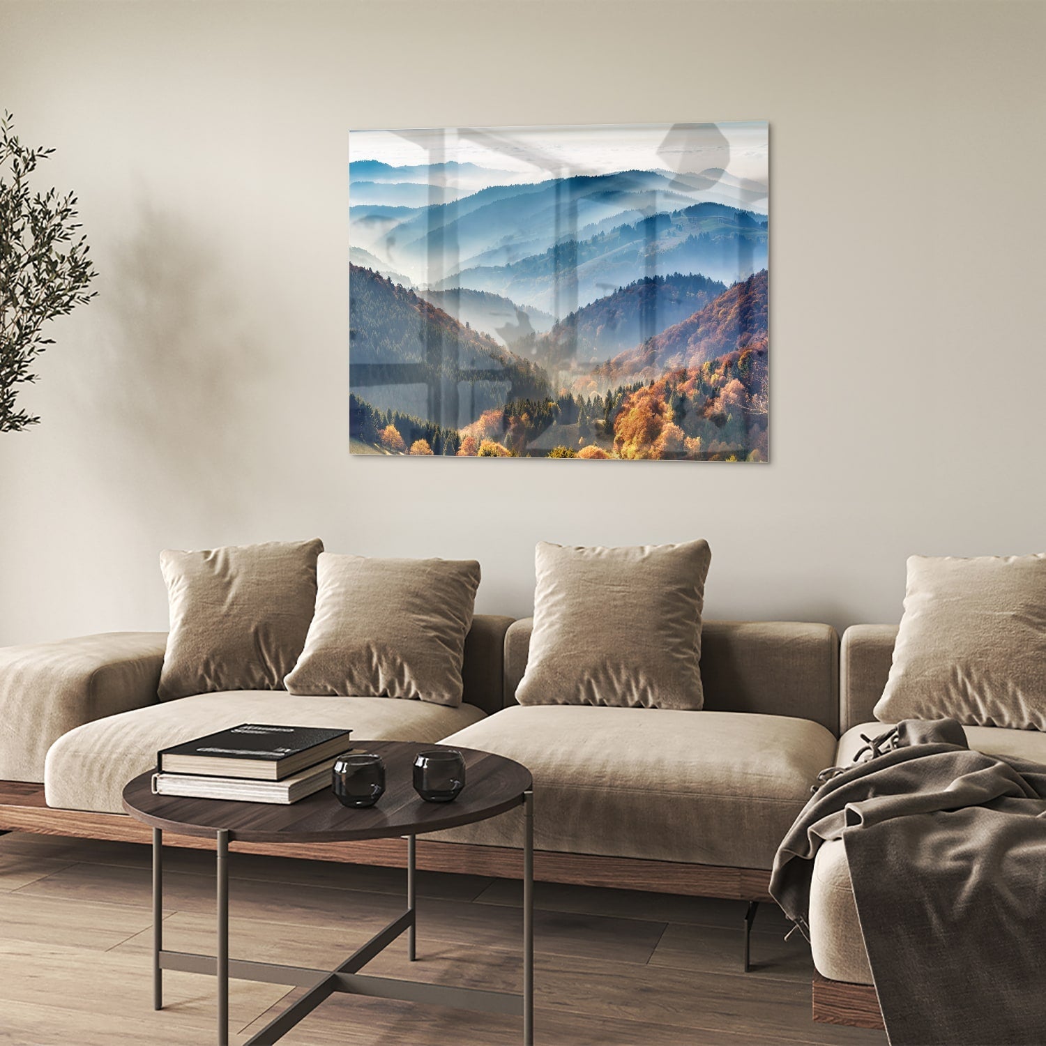 Atemberaubendes Glasbild mit Berglandschaft für Zuhause
