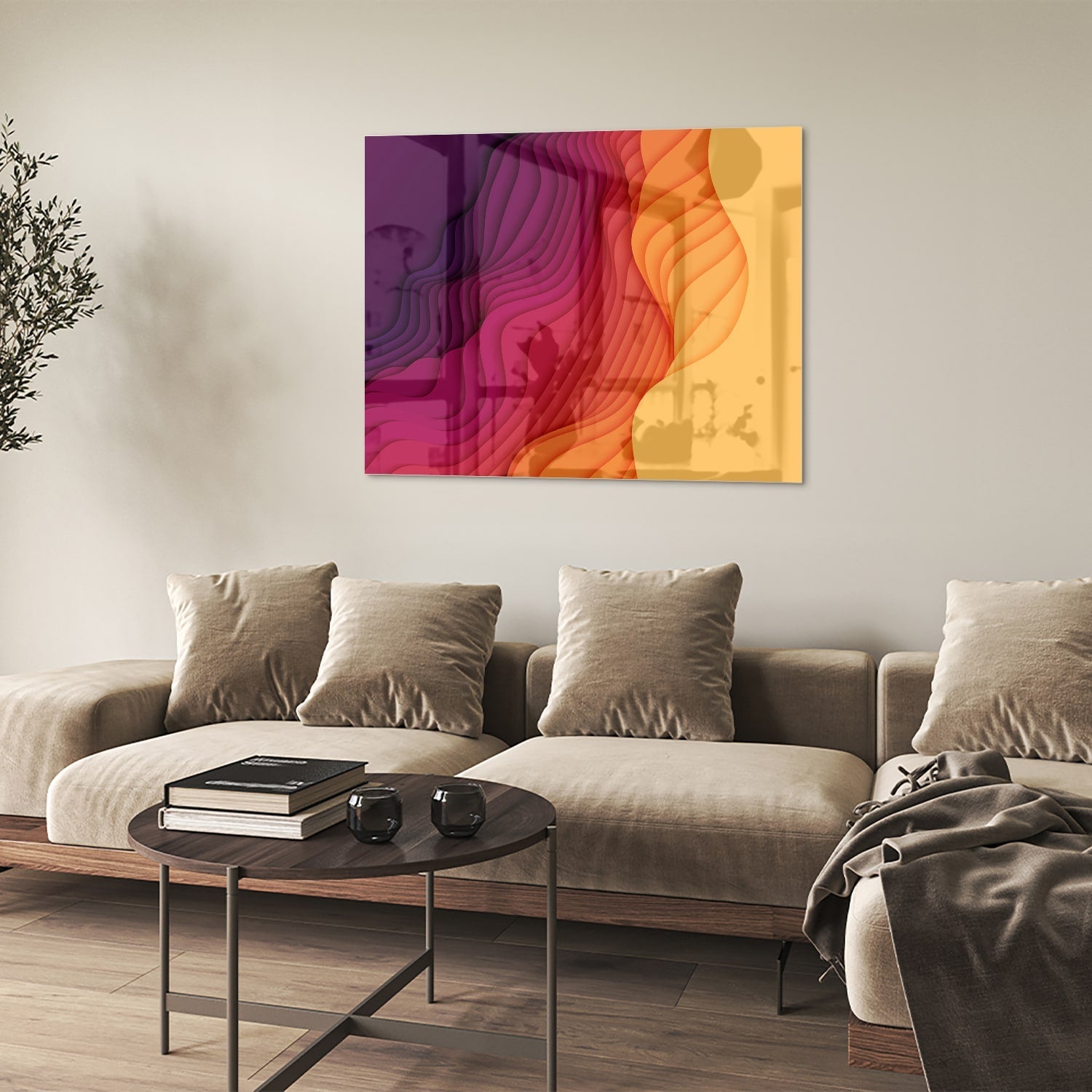 Abstraktes Glasbild mit leuchtenden Farben
