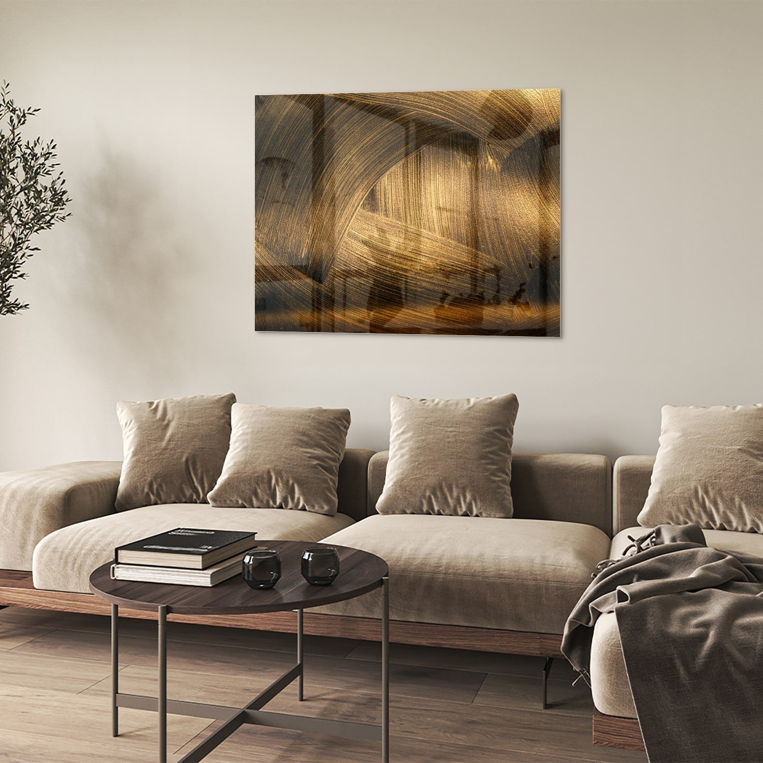 Elegantes Glasbild mit goldenem Muster