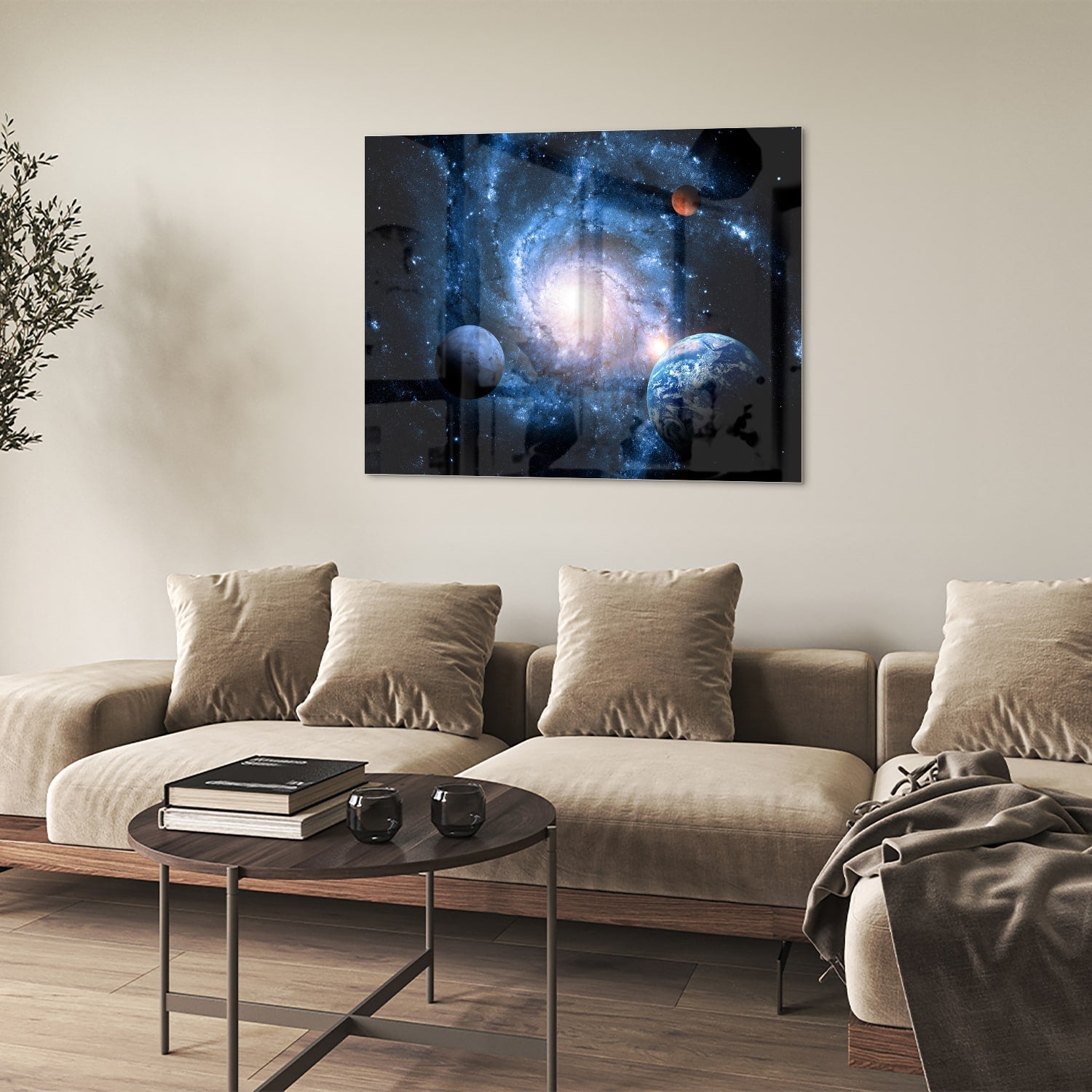 Glasbild mit Weltall und Planeten