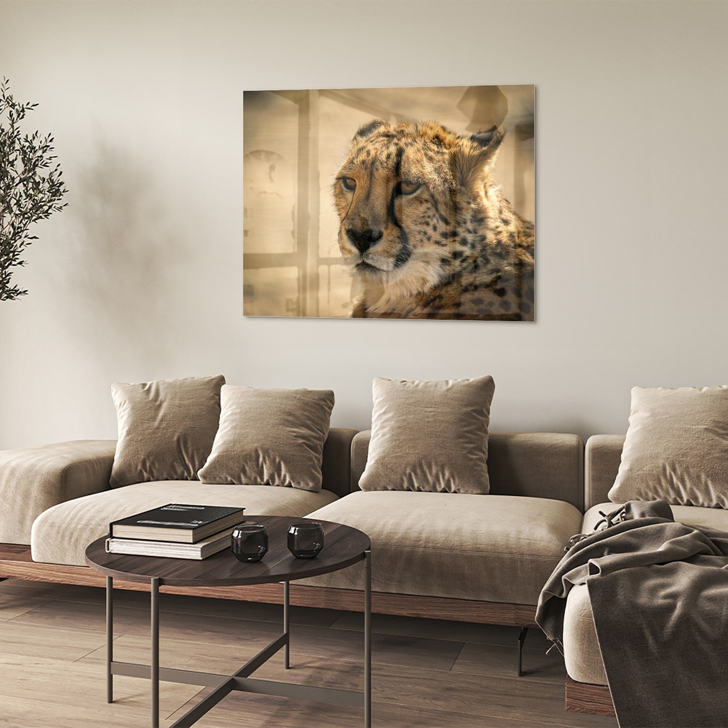 Elegantes Glasbild mit einem Leoparden