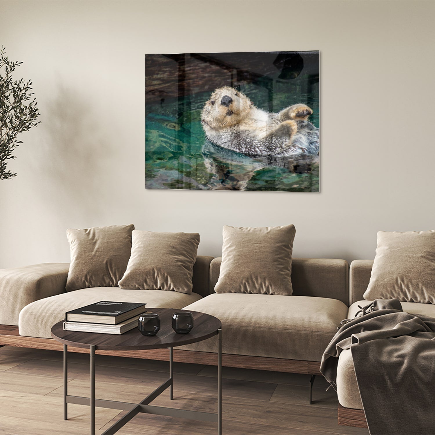 Glasbild mit schwimmendem Seeotter