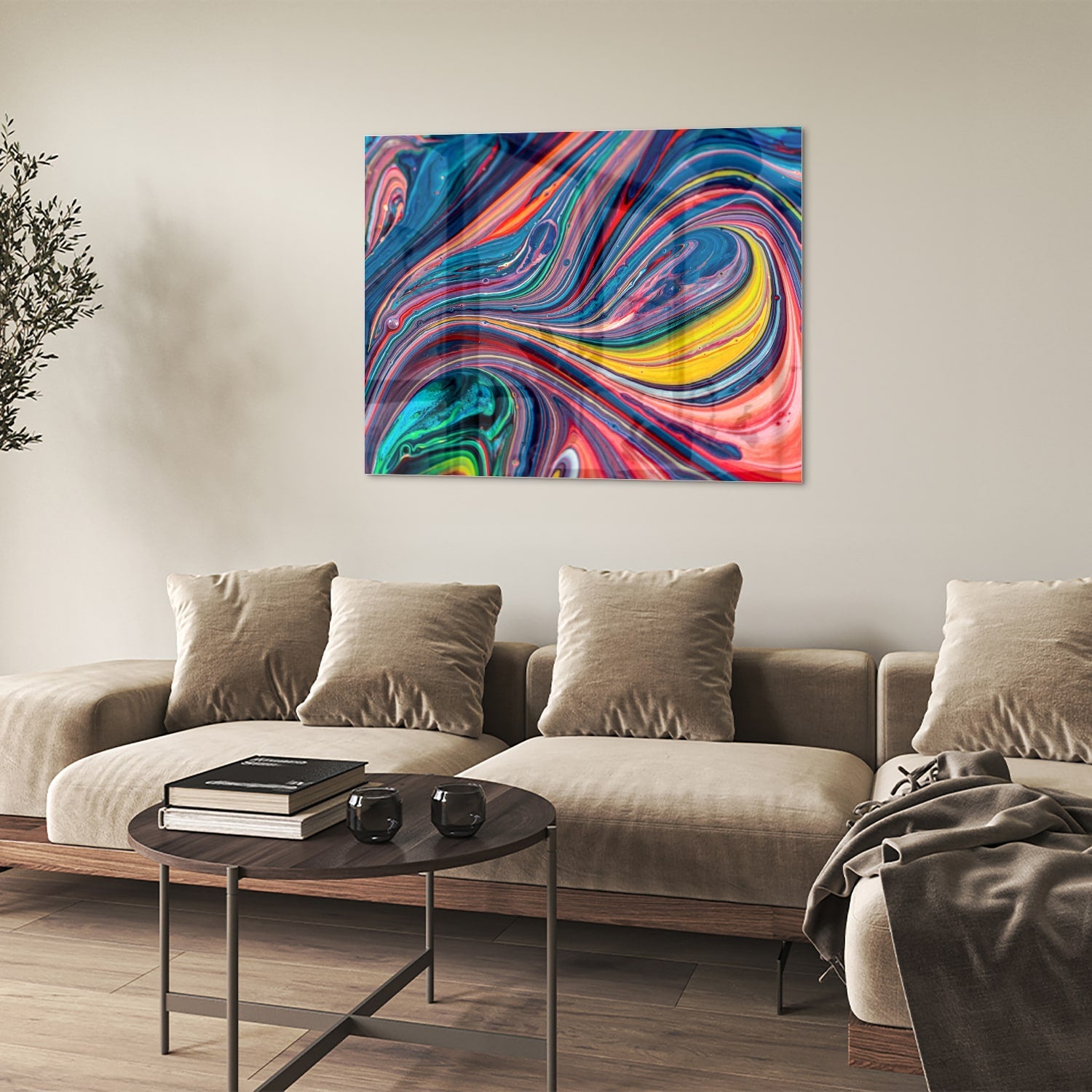 Farbenfrohes abstraktes Glasbild für ein modernes Interieur