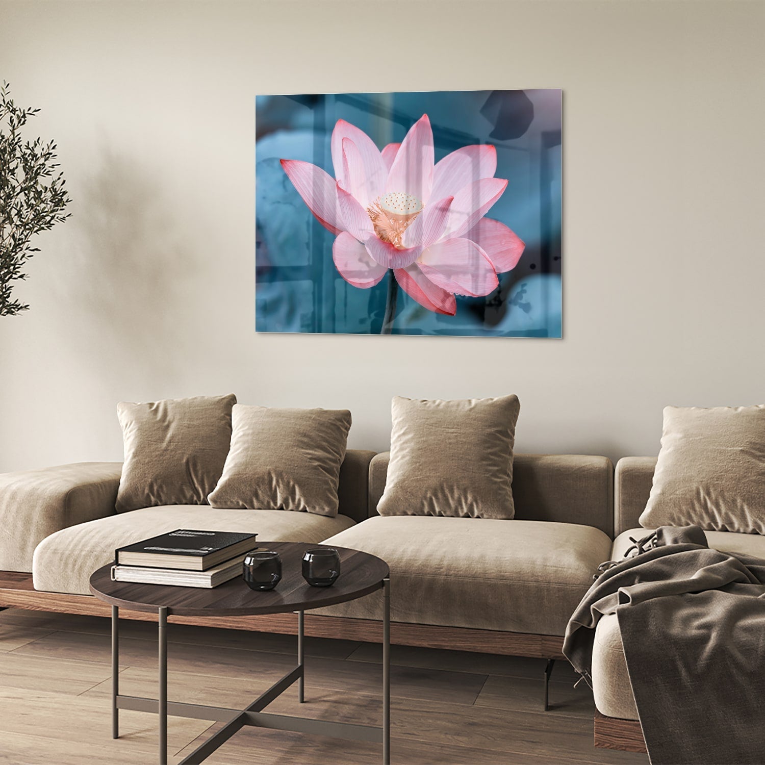 Wunderschönes Glasbild mit rosa Lotus
