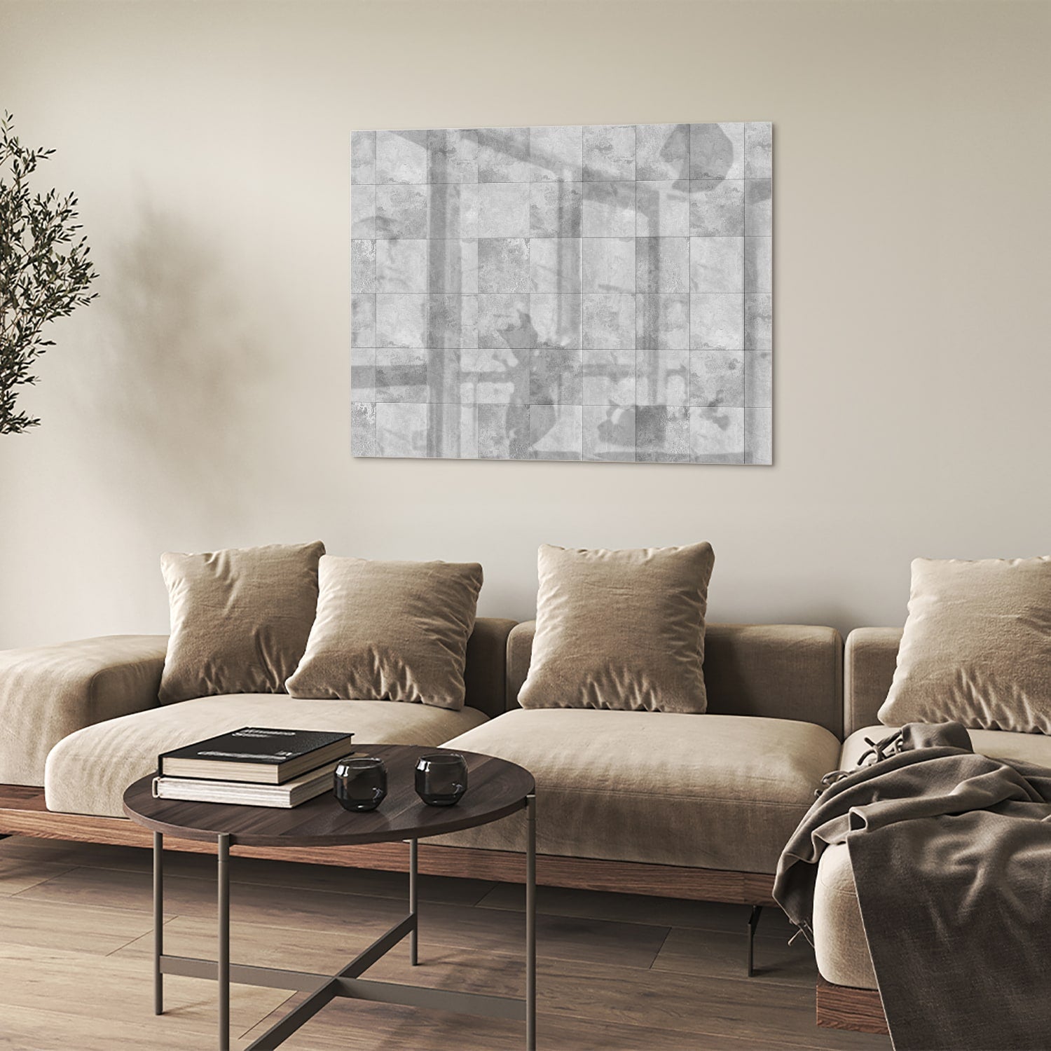 Modernes Glasbild mit abstrakten Grautönen