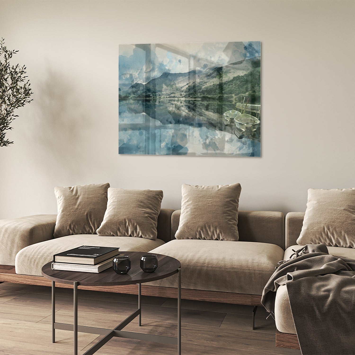 Glasbild mit einer ruhigen Landschaft
