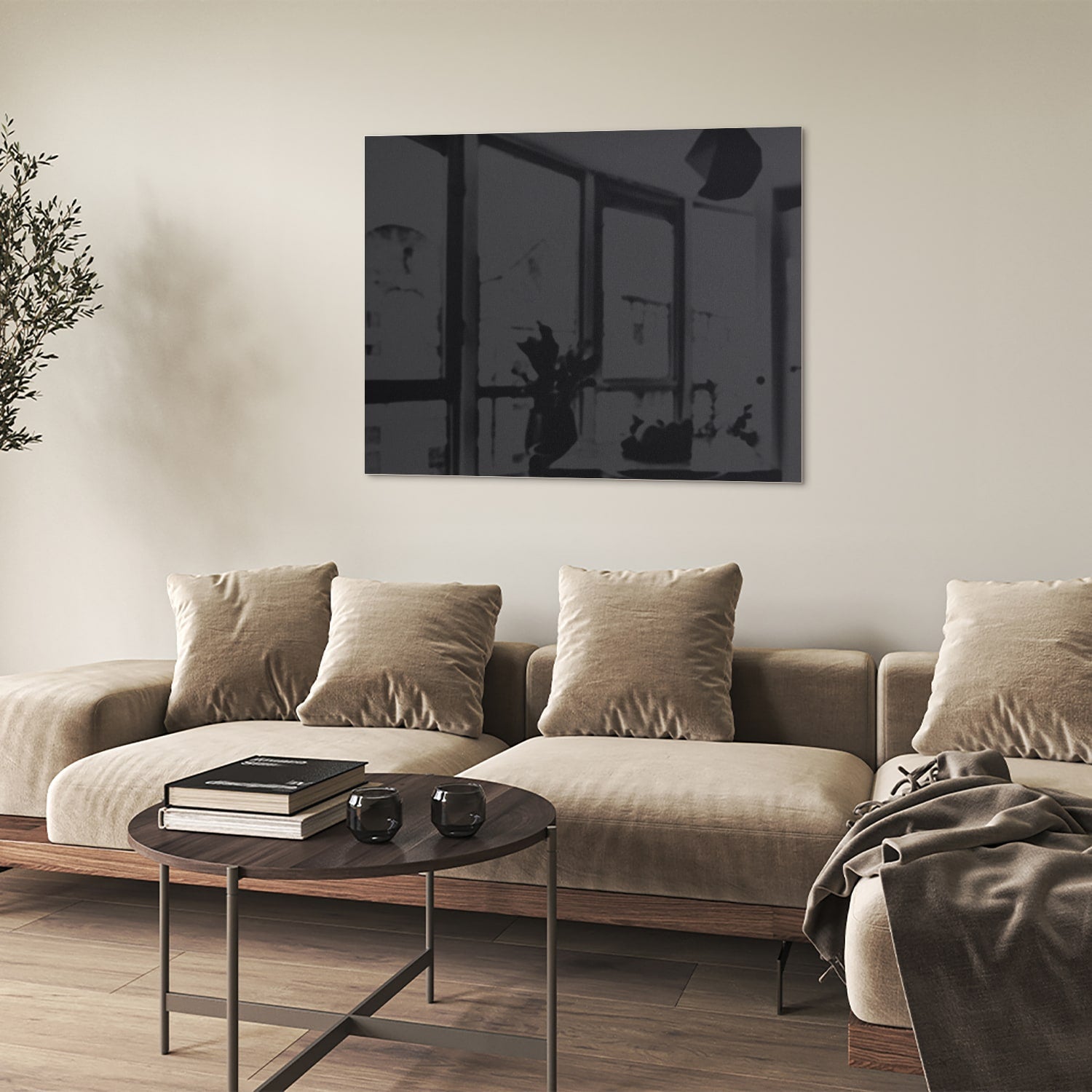 Modernes schwarzes Glasbild für stilvolle Innenräume