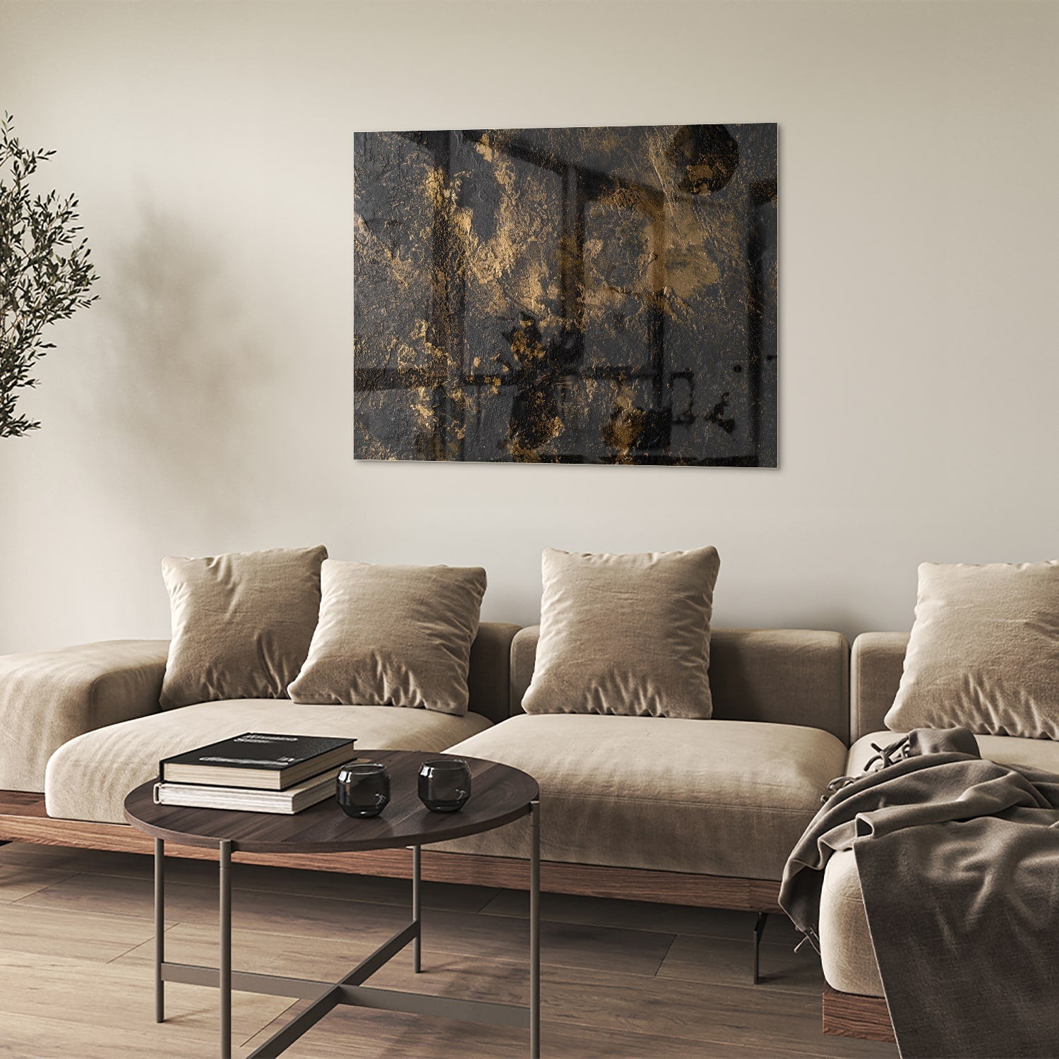 Modernes Glasbild mit goldenen Akzenten