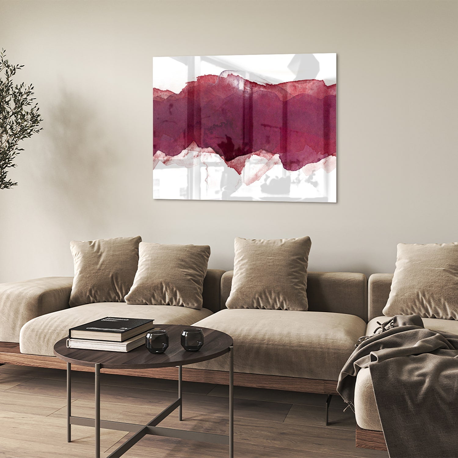 Abstraktes Glasbild in Tiefrot