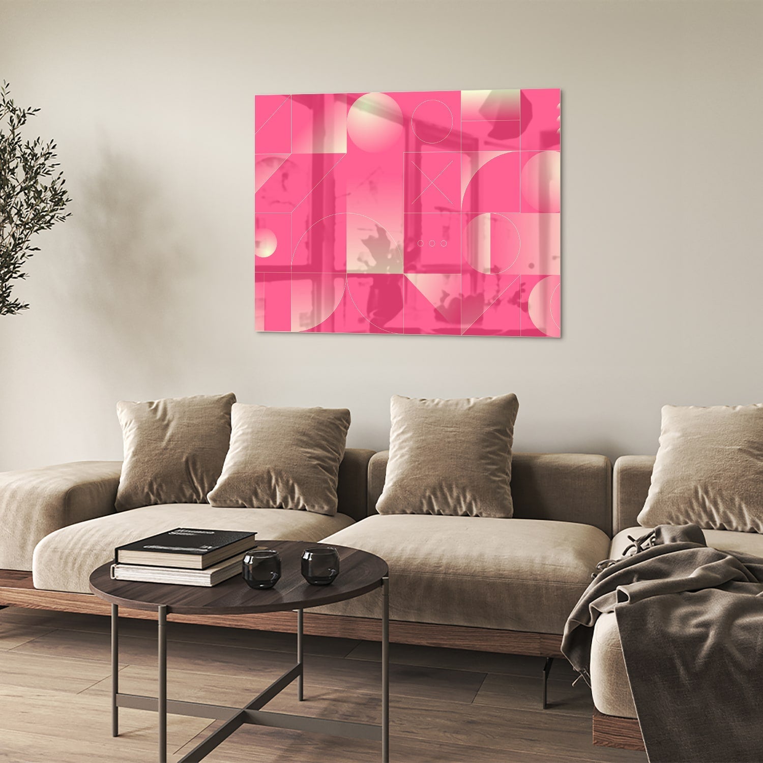 Modernes Glasbild in frischen Rosatönen