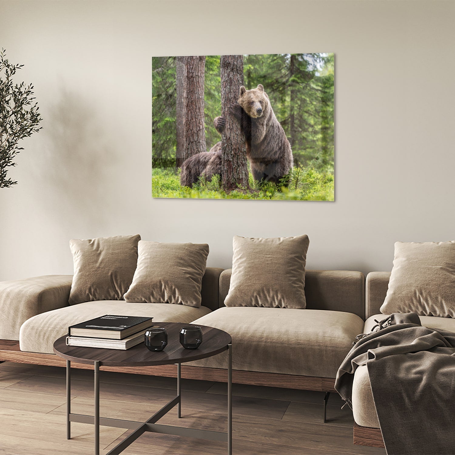Glasbild mit beeindruckenden Grizzlybären in der Wildnis