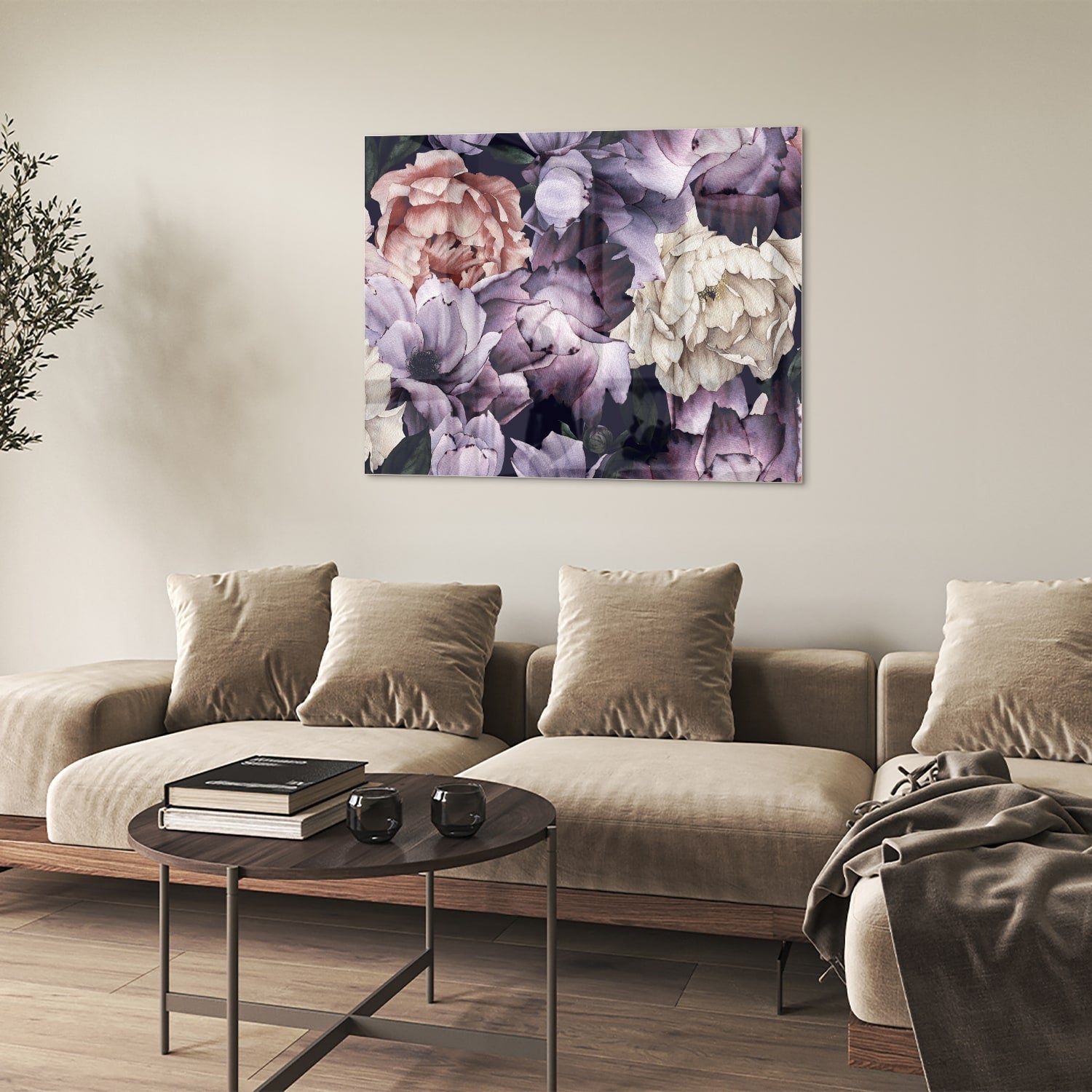 Glasbild mit wunderschönen violetten Blumen