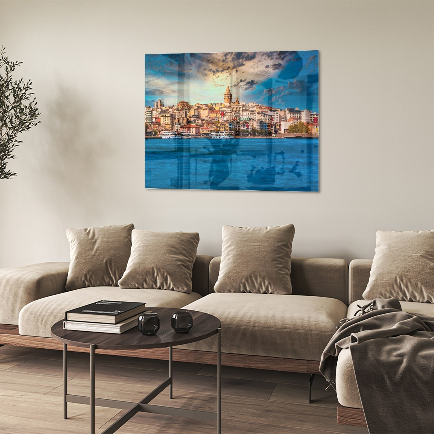 Glasbild – Stadt am See