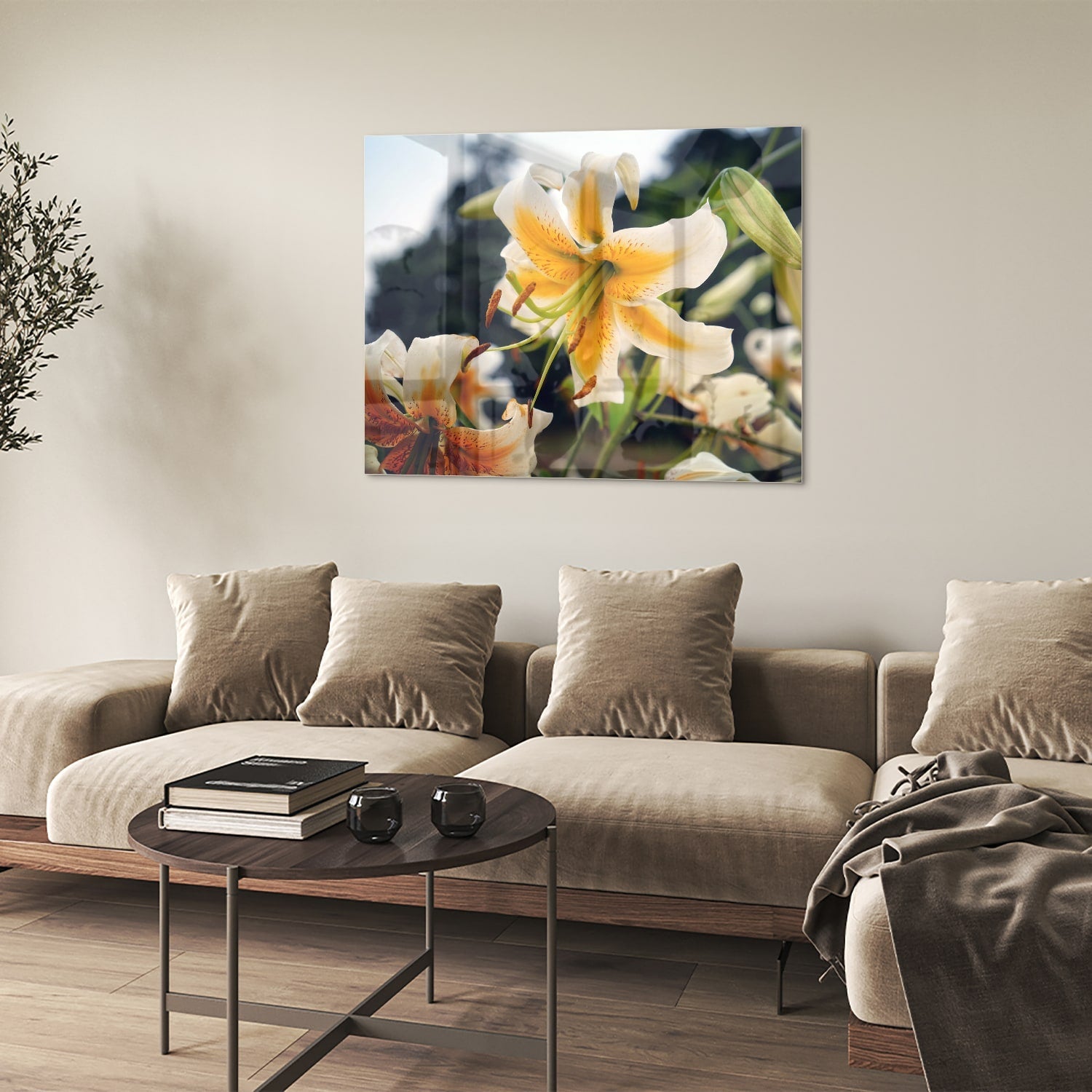 Elegantes Glasbild mit Lilien
