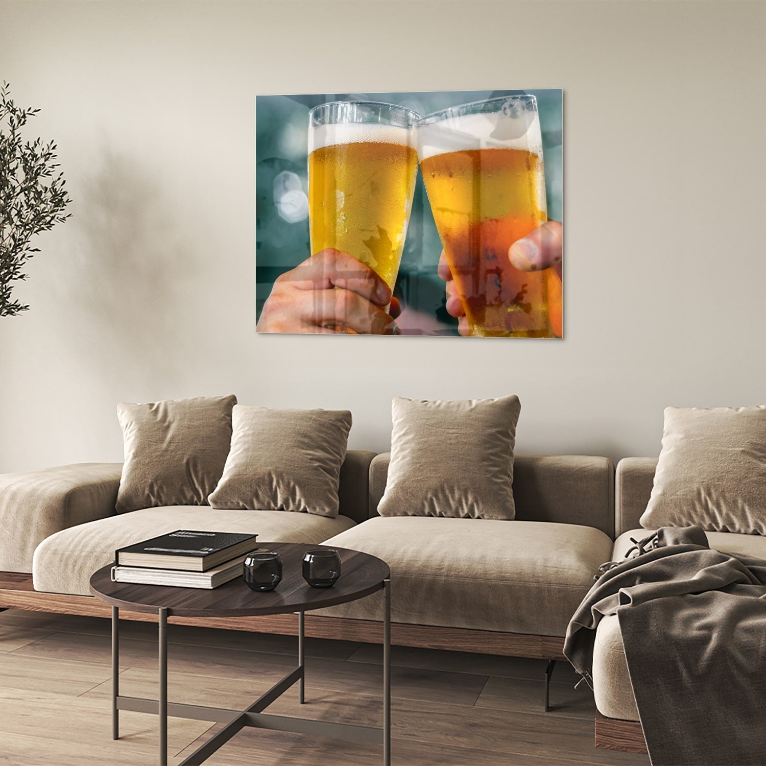 Glasbild mit zwei Biergläsern – Prost