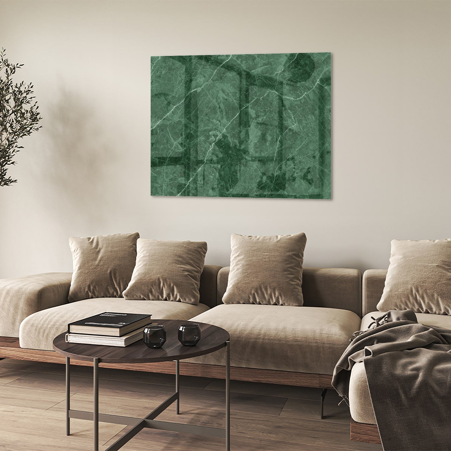 Grünes Glasbild mit Marmoroptik