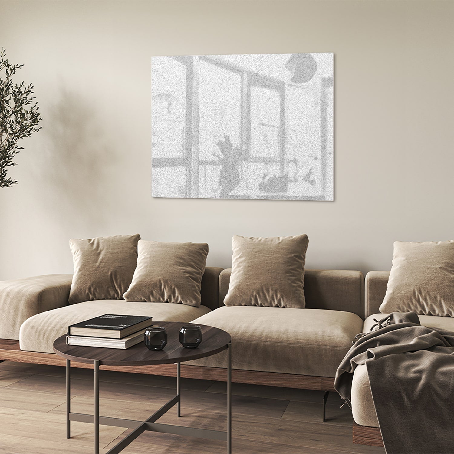 Minimalistisches Glasbild mit Fensterreflexion