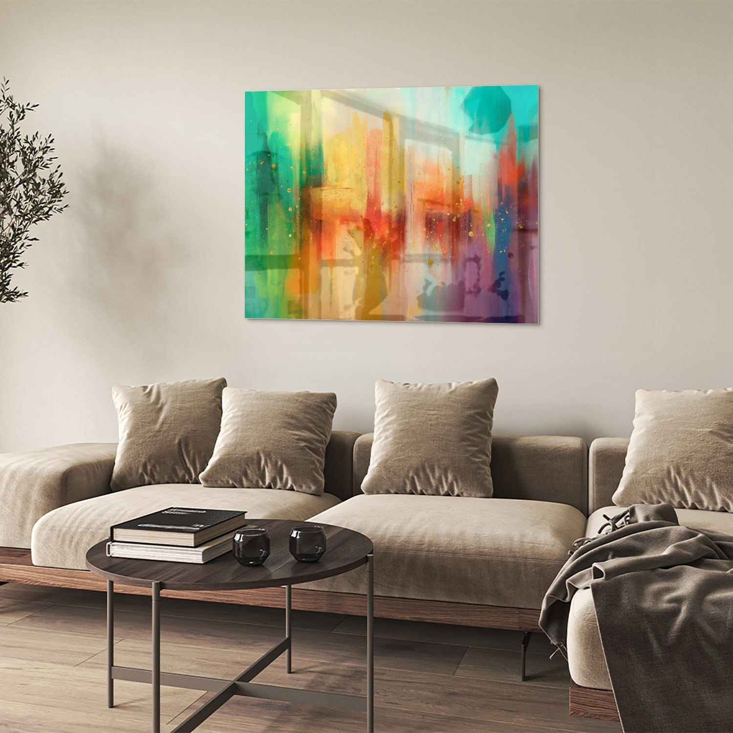 Farbenfrohes Glasbild mit abstrakten Formen