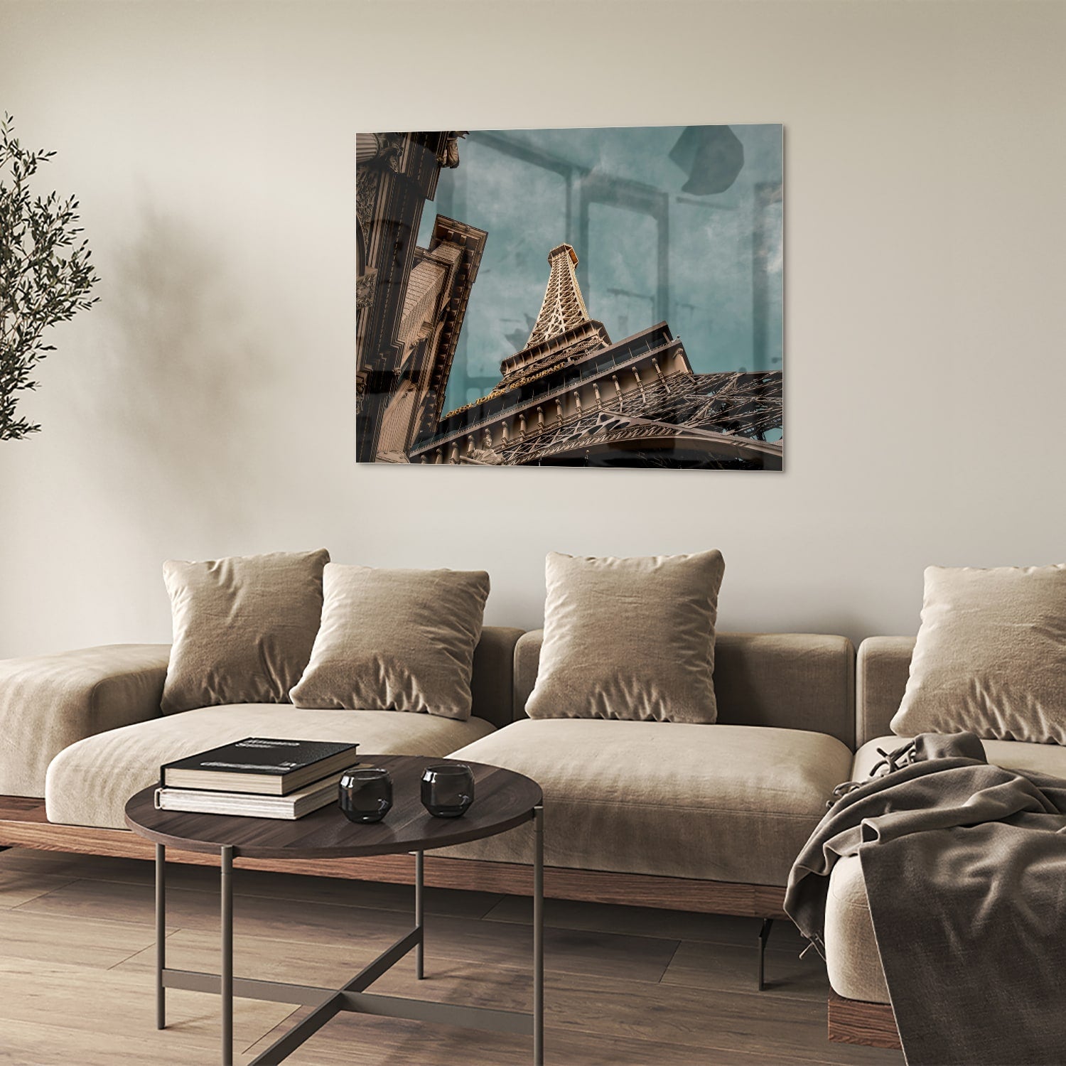 Glasbild mit dem Eiffelturm in luxuriöser Optik