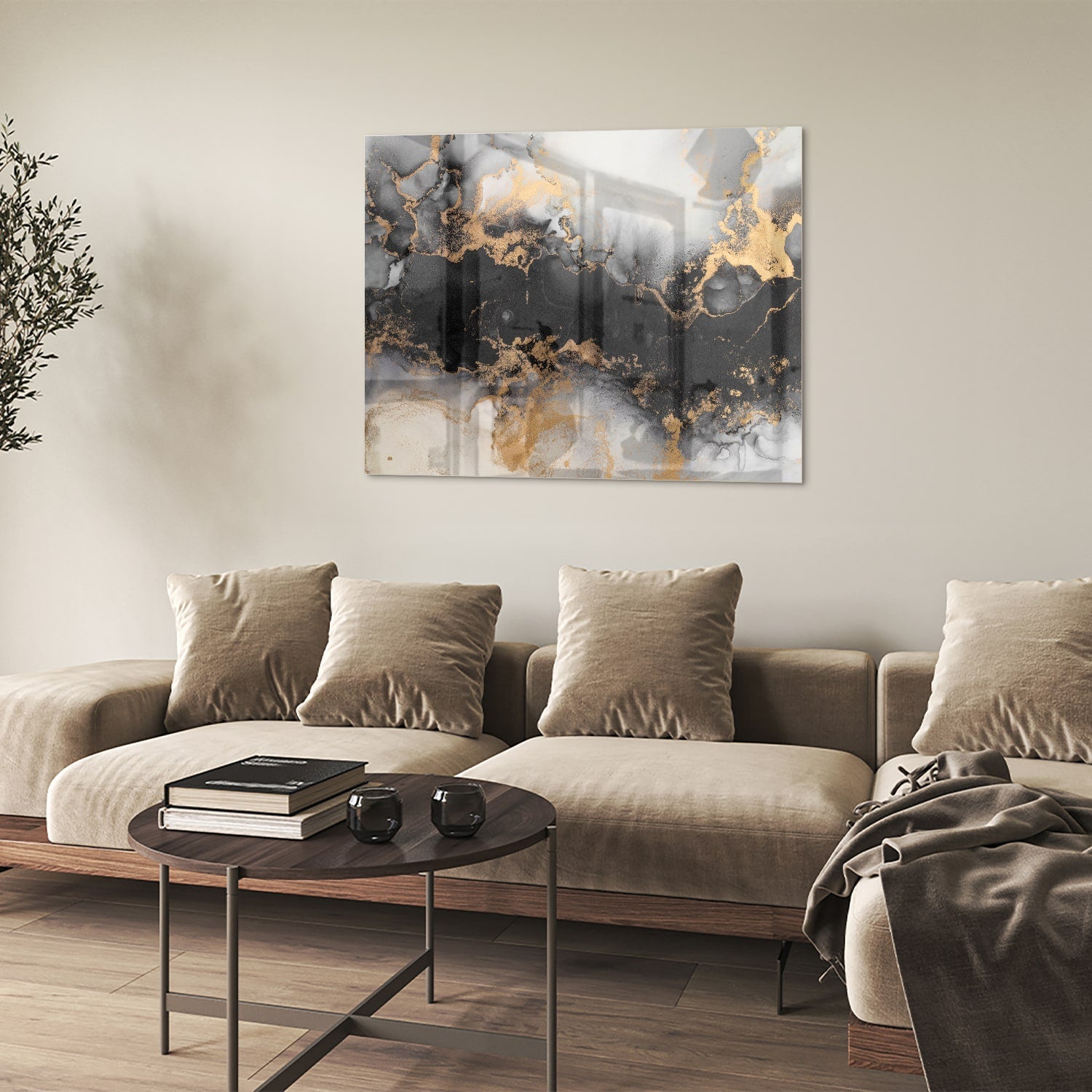 Elegantes Glasbild mit Gold und Schwarz