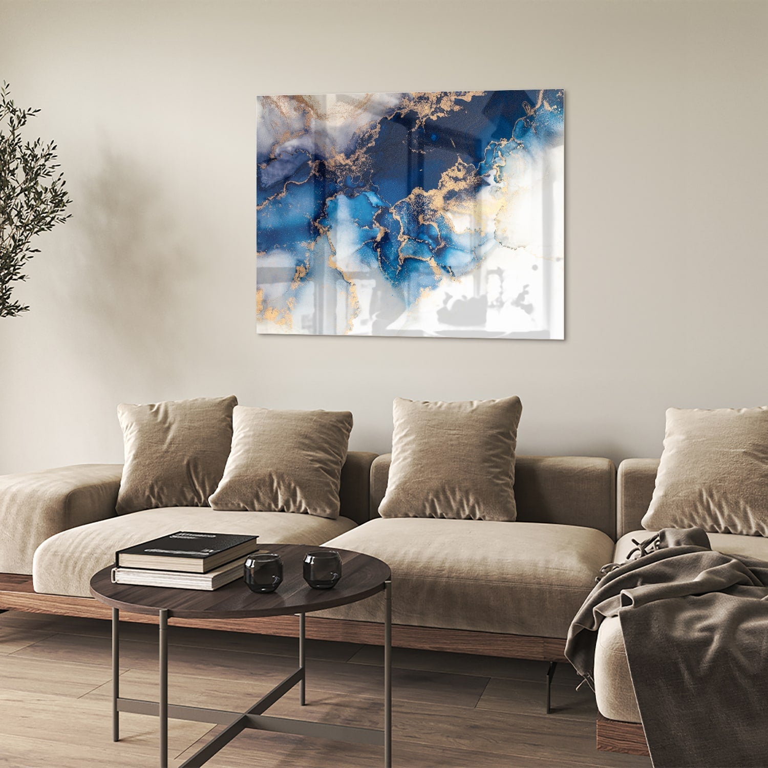 Mehrschichtiges Glasbild in Blau und Gold