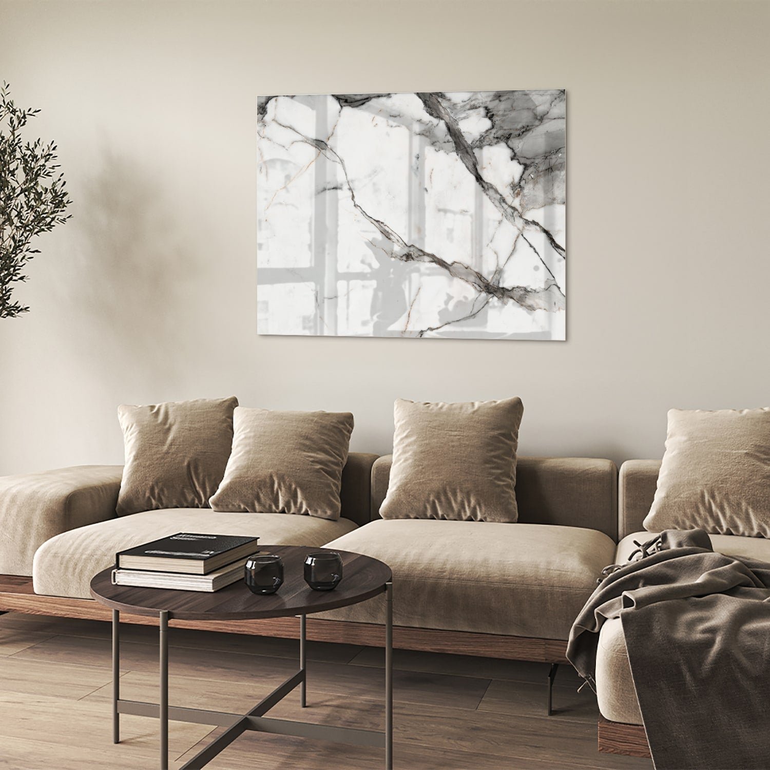 Elegantes Glasbild in Marmoroptik