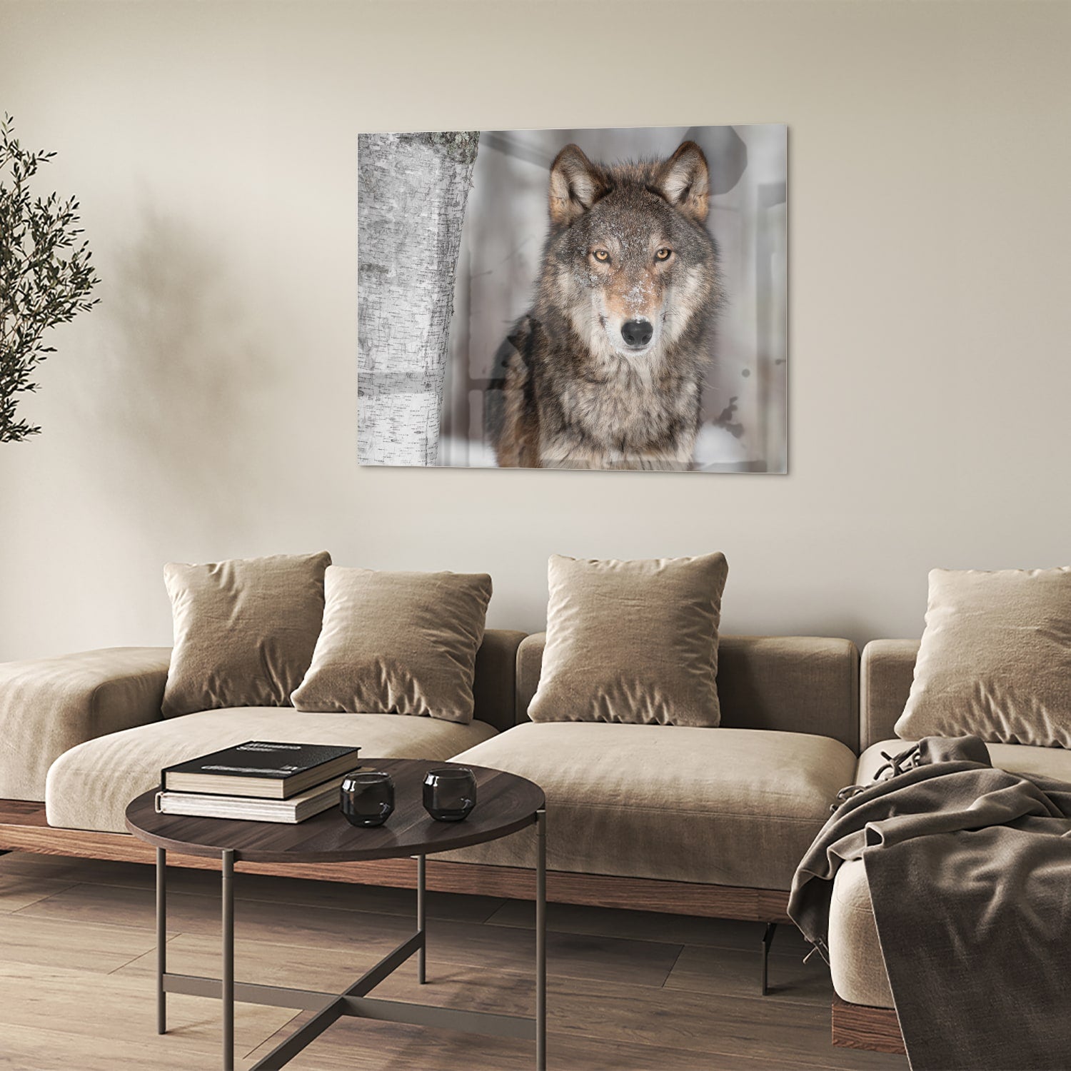 Beeindruckendes Glasbild mit einem Wolf