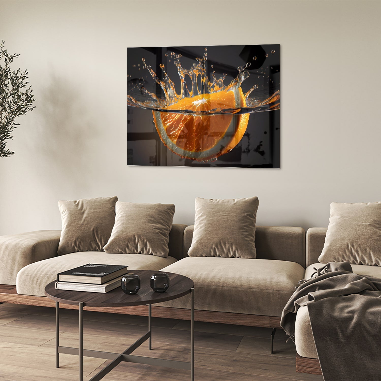 Dynamisches orangefarbenes Glasbild