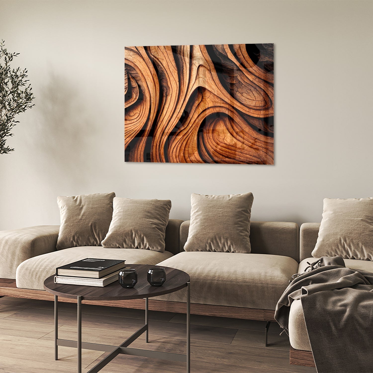 Elegantes Glasbild mit Holzstruktur
