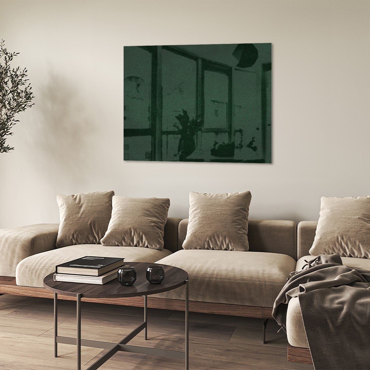 Minimalistisches grünes Glasbild für moderne Einrichtungen