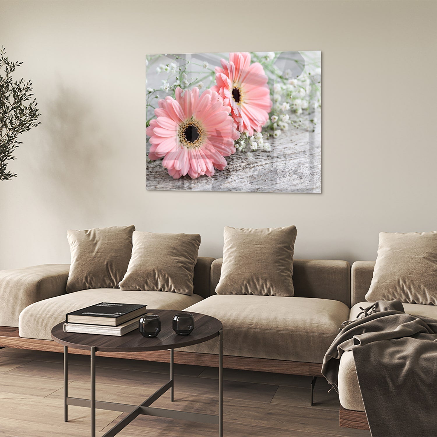 Rosafarbenes Gerbera-Glasbild für ein modernes Zuhause
