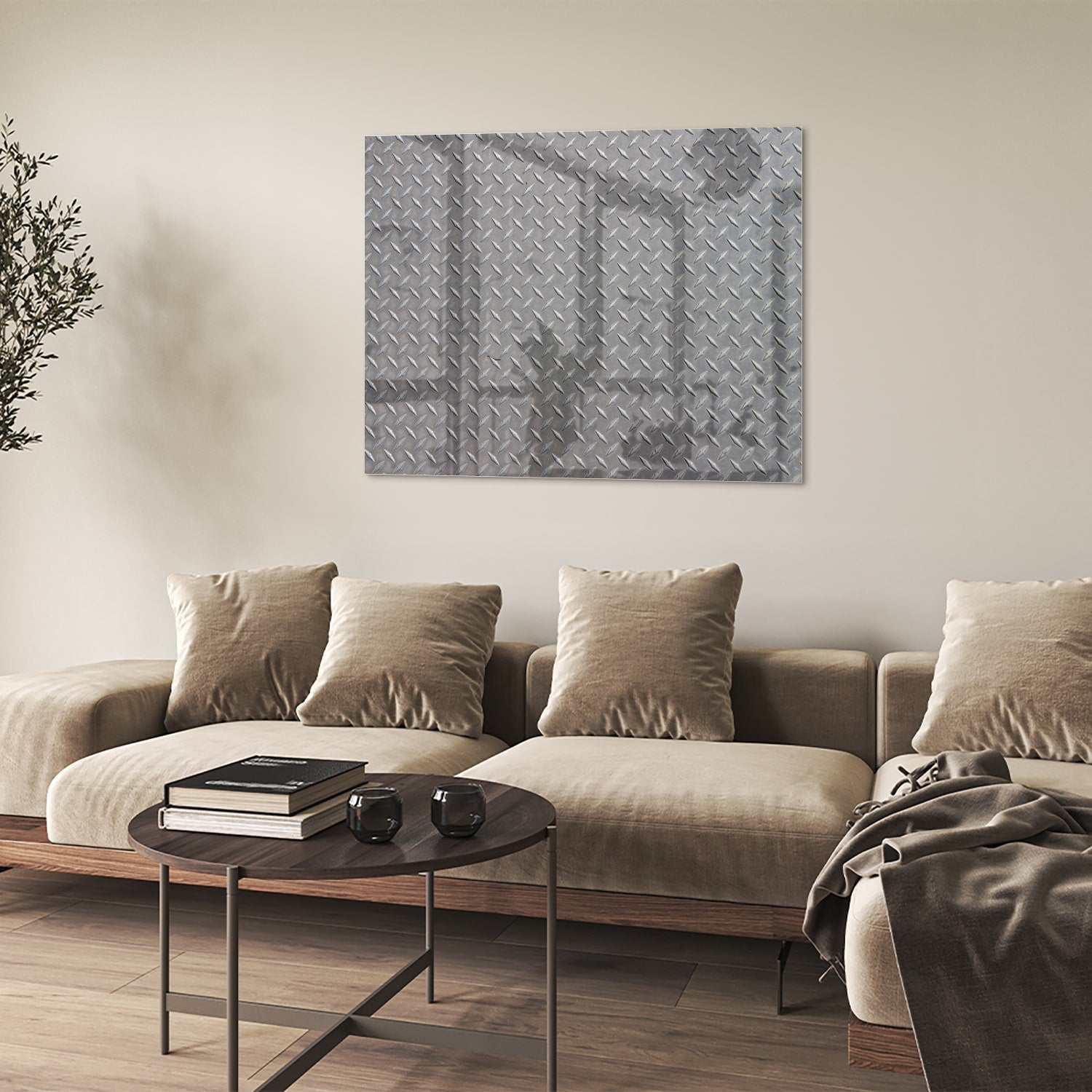 Industrielles Glasbild mit Karomuster