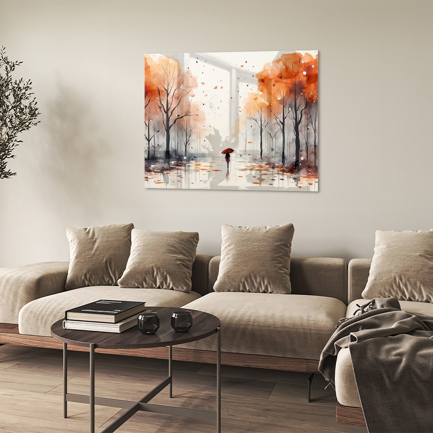 Zauberhaftes Glasbild mit Herbstlandschaft