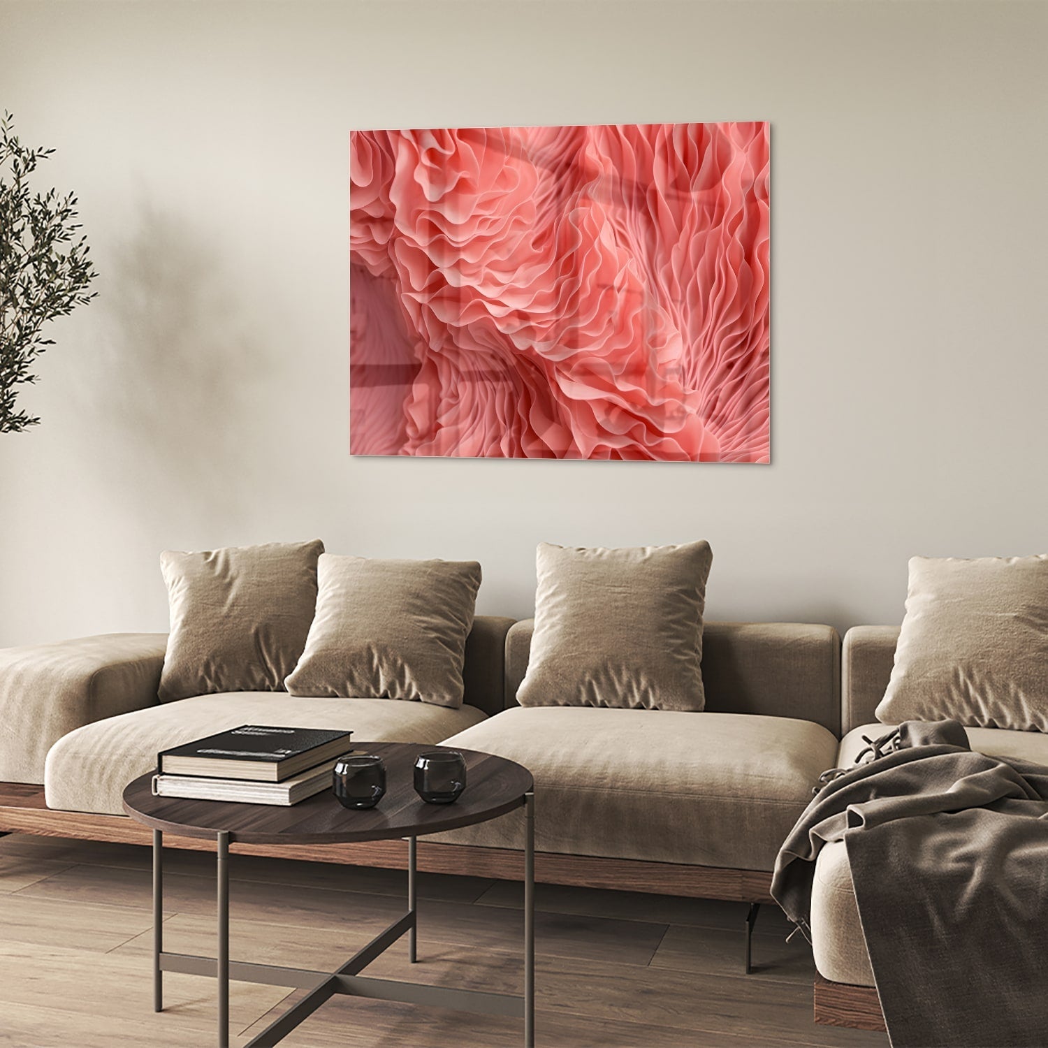 Abstraktes rosa Glasbild mit wellenförmigem Muster