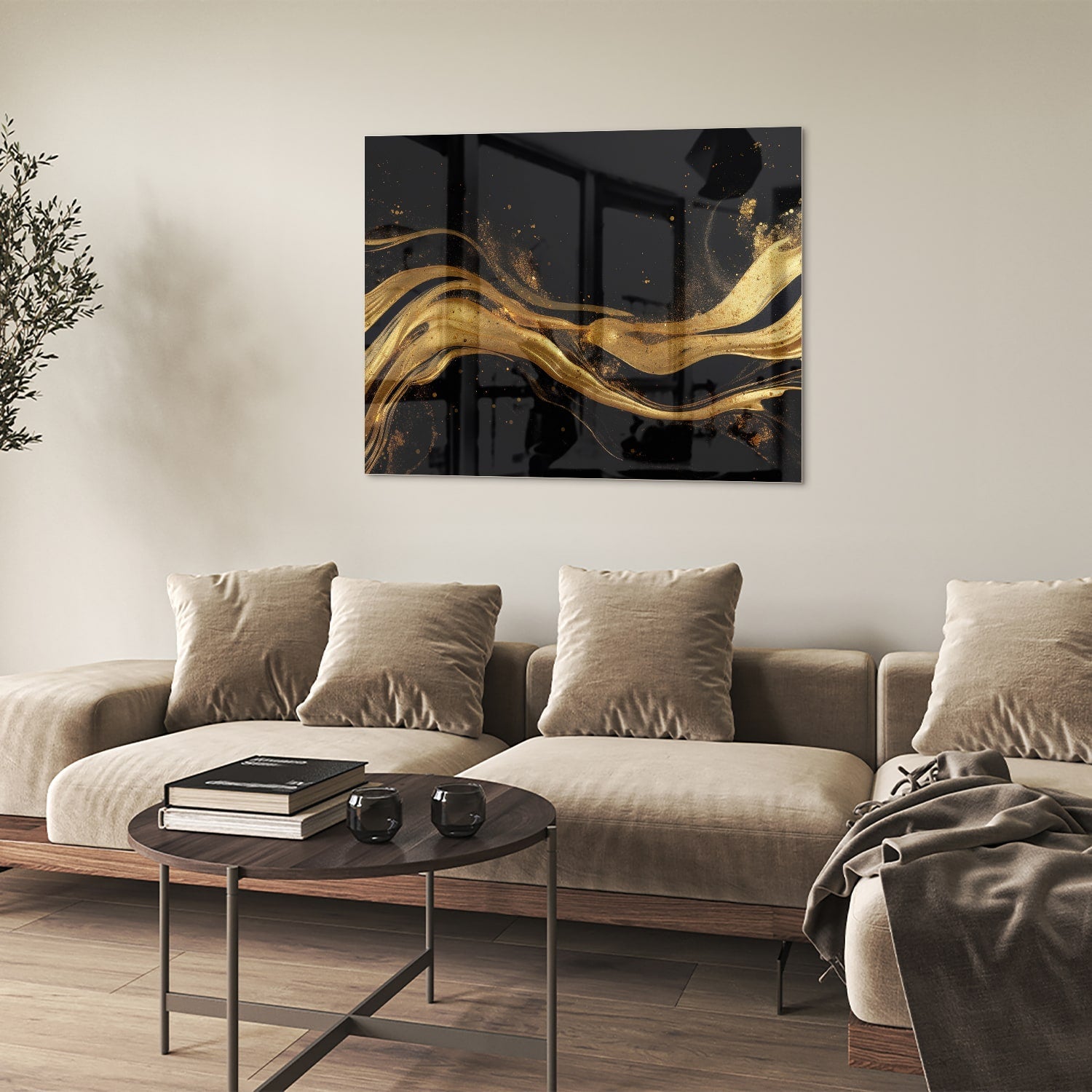 Elegantes Glasbild mit goldenen Linien