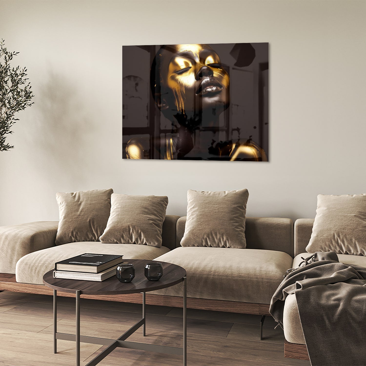 Elegantes Glasbild mit goldenen Akzenten