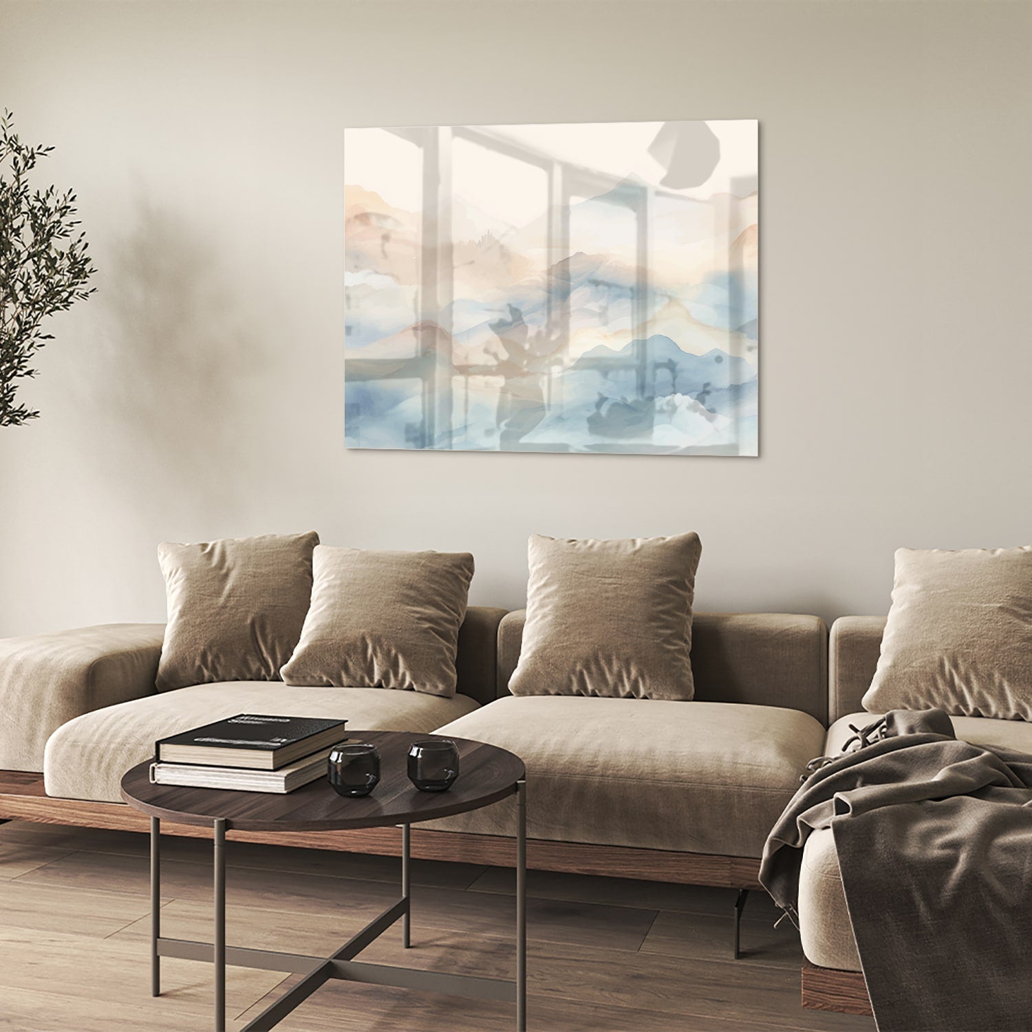 Glasbild mit träumerischer Berglandschaft