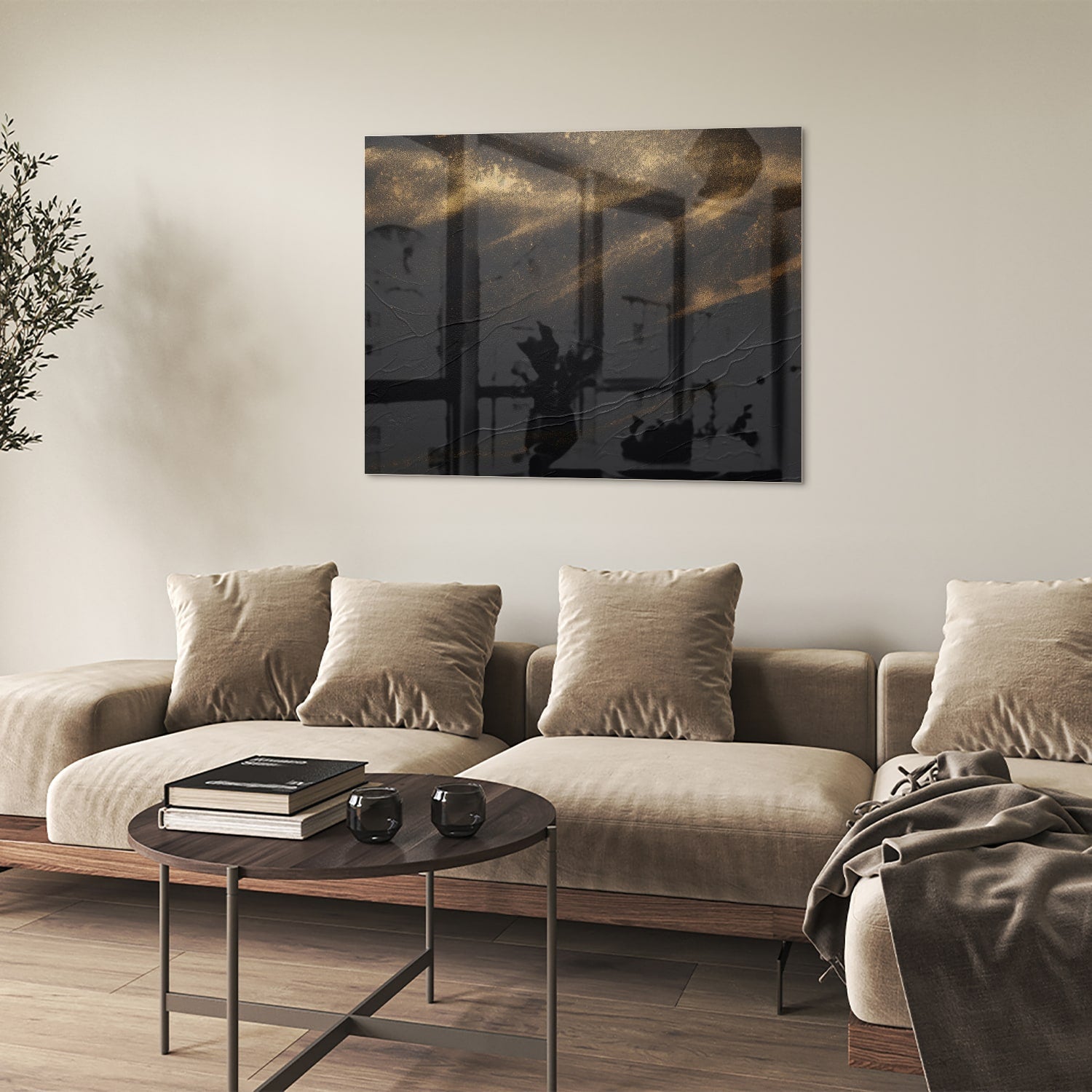 Modernes Glasbild mit goldenen Akzenten