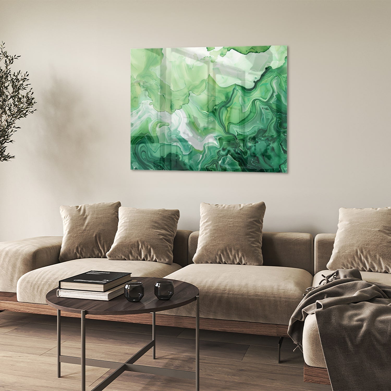 Grünes marmoriertes Glasbild für moderne Innenräume
