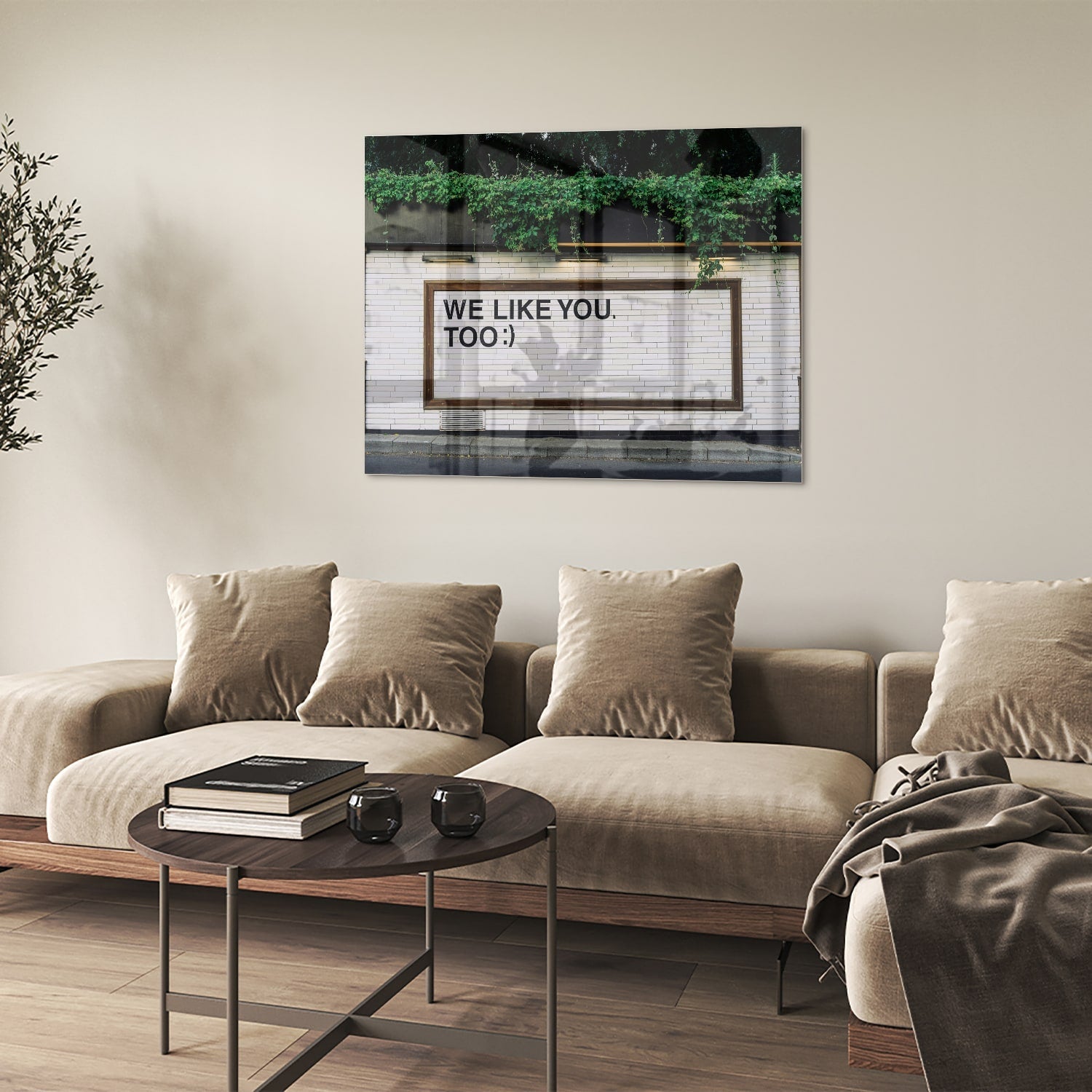 Glasbild 'We Like You Too' mit Pflanzen